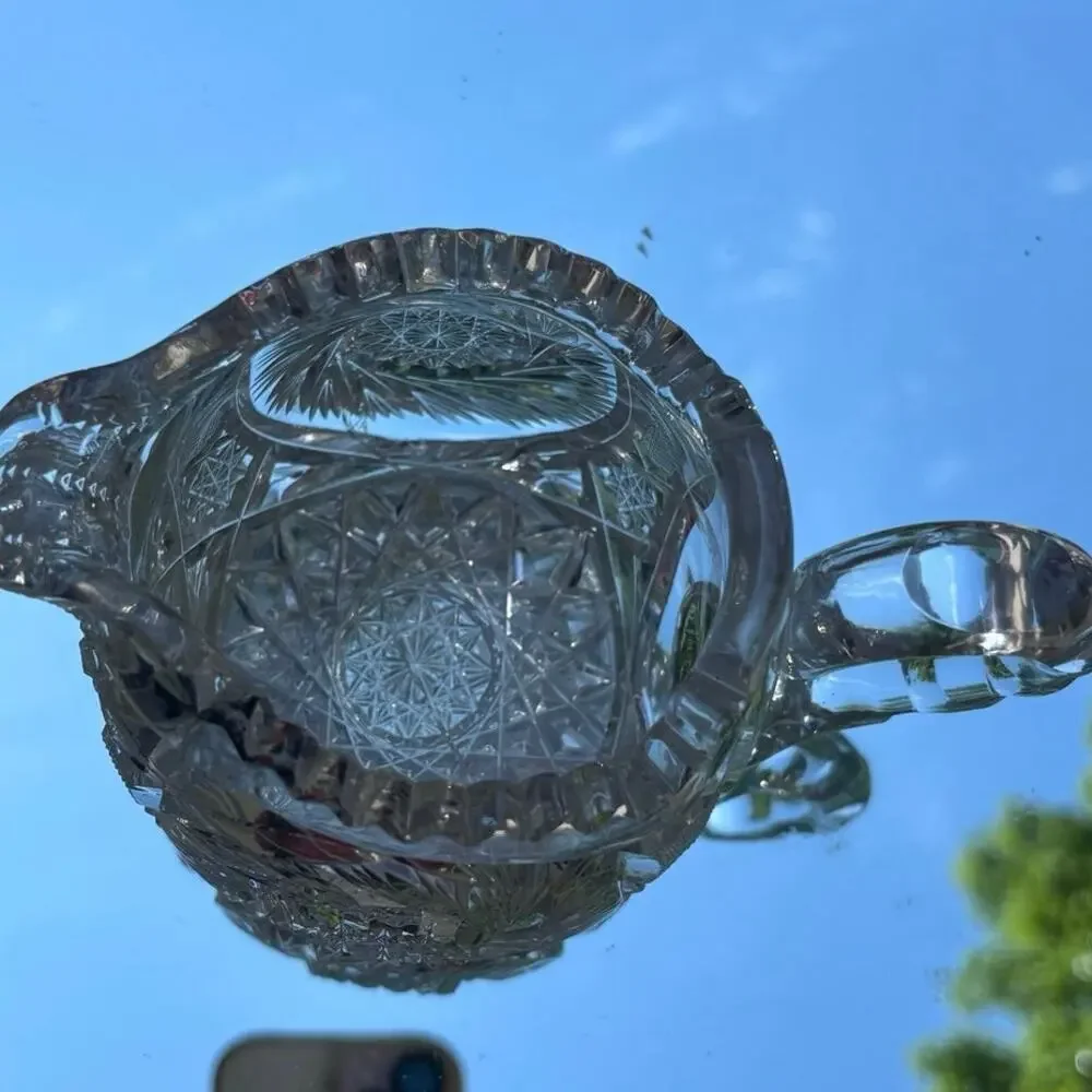 Vintage American Brilliant Period Cut Crystal Glass Creamer Pinwheel Saw Tooth